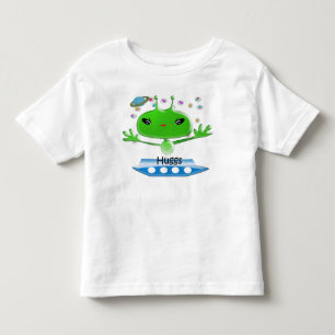 かわいい緑の宇宙エイリアンと宇宙船 トドラーTシャツ