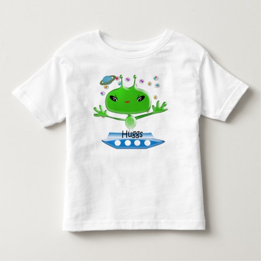 かわいい緑の宇宙エイリアンと宇宙船 トドラーTシャツ (正面)