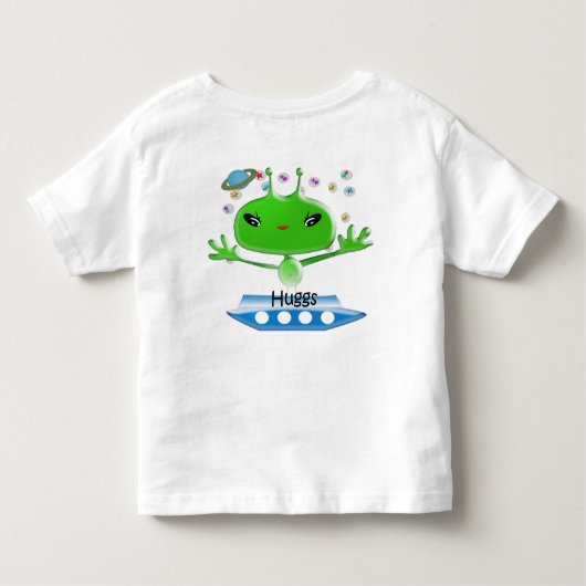 かわいい緑の宇宙エイリアンと宇宙船 トドラーTシャツ (裏面)