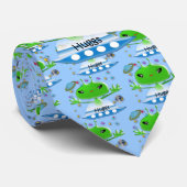 かわいい緑の宇宙エイリアンと宇宙船 ネクタイ (ロール)