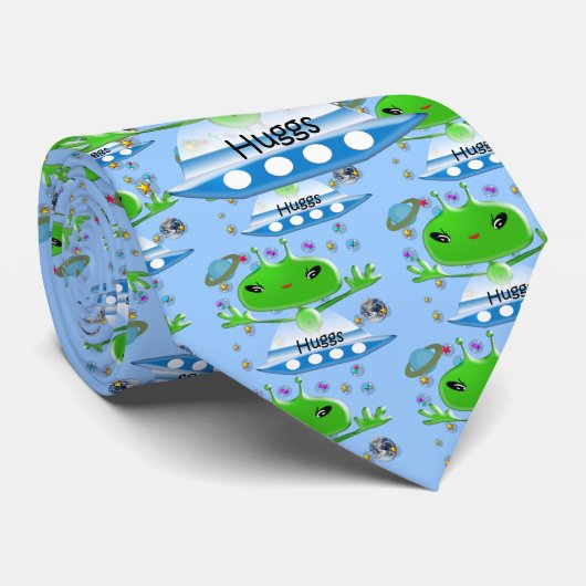 かわいい緑の宇宙エイリアンと宇宙船 ネクタイ (ロール)