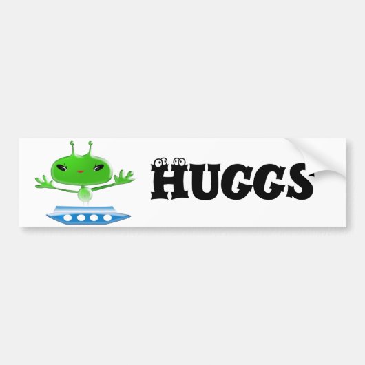 かわいい緑の宇宙エイリアンと宇宙船 バンパーステッカー (正面)