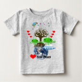 かわいい緑の宇宙エイリアンと宇宙船 ベビーTシャツ (正面)