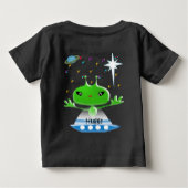 かわいい緑の宇宙エイリアンと宇宙船 ベビーTシャツ (裏面)