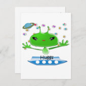 かわいい緑の宇宙エイリアンと宇宙船 ポストカード (正面/裏面)