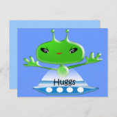 かわいい緑の宇宙エイリアンと宇宙船 ポストカード (正面/裏面)