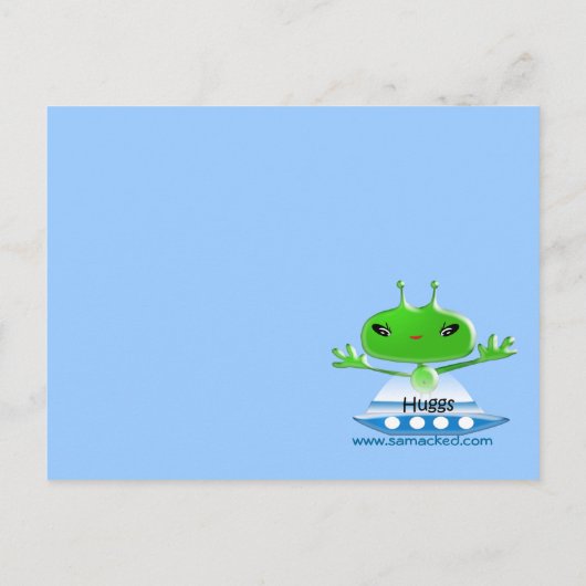 かわいい緑の宇宙エイリアンと宇宙船 ポストカード (裏面)