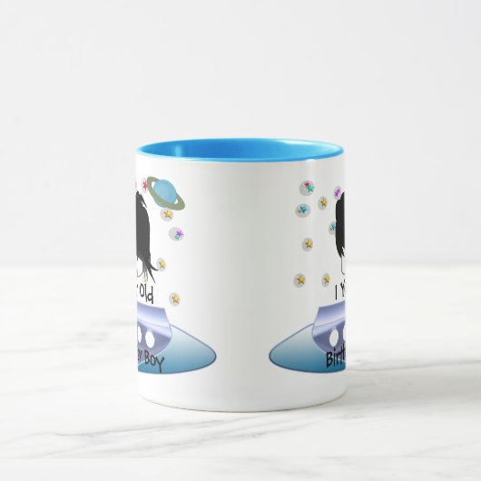 かわいい緑の宇宙エイリアンと宇宙船 マグカップ (中央)