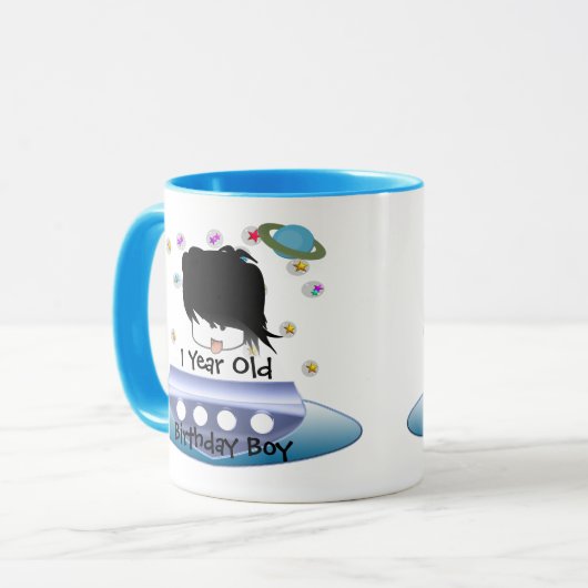 かわいい緑の宇宙エイリアンと宇宙船 マグカップ (正面左)