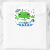 かわいい緑の宇宙エイリアンと宇宙船 ラウンドシール (バッグ)