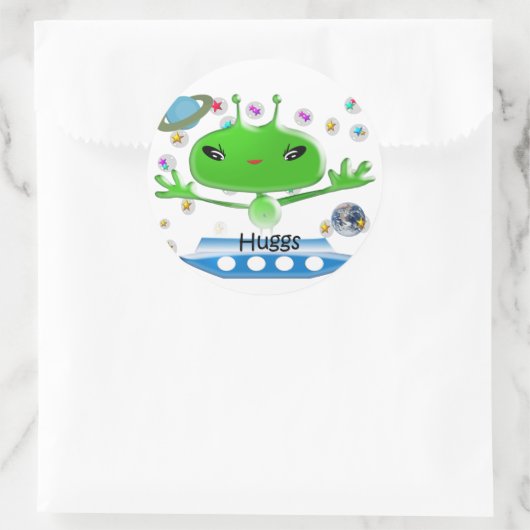 かわいい緑の宇宙エイリアンと宇宙船 ラウンドシール (バッグ)