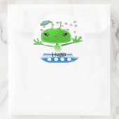 かわいい緑の宇宙エイリアンと宇宙船 ラウンドシール (バッグ)