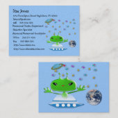 かわいい緑の宇宙エイリアンと宇宙船 名刺 (正面/裏面)