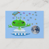 かわいい緑の宇宙エイリアンと宇宙船 名刺 (裏面)
