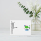 かわいい緑の宇宙エイリアンと宇宙船 名刺 (スタンド正面)
