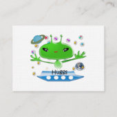 かわいい緑の宇宙エイリアンと宇宙船 名刺 (裏面)