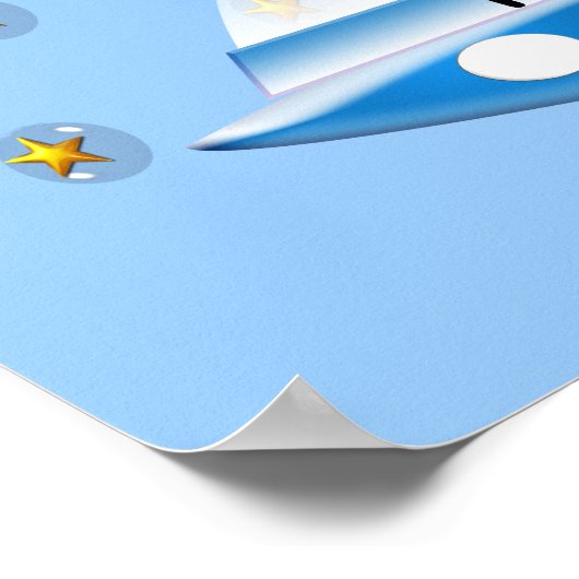 かわいい緑の宇宙人と宇宙船 ポスター (角)