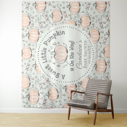 かわいい緑の小さなかぼちゃの赤ちゃんシャワー背景 タペストリー (インサイチュ)