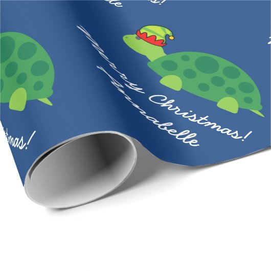 かわいい緑の小妖精や小人の亀の子どものクリスマス ラッピングペーパー (ロールコーナー)