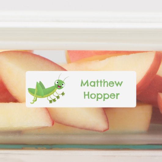 かわいい緑の幸せバッタの漫画パーソナライズされた ラベル (貼付)