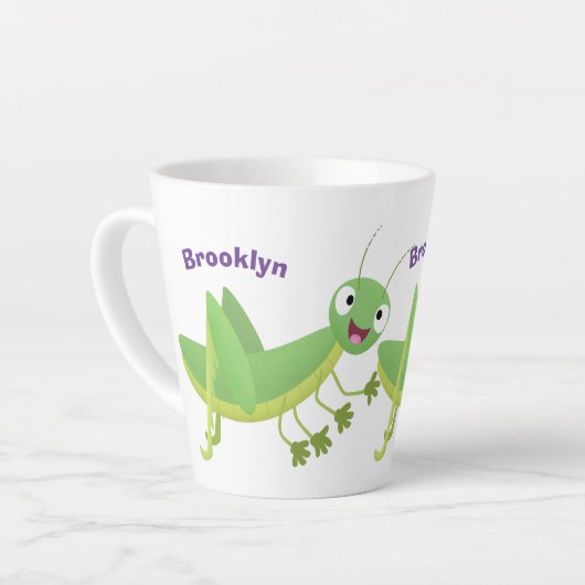 かわいい緑の幸せバッタ漫画 カフェラテマグ (左アングル)