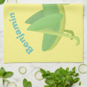 かわいい緑の幸せバッタ漫画 キッチンタオル (折り畳み)