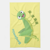 かわいい緑の幸せバッタ漫画 キッチンタオル (縦)