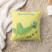 かわいい緑の幸せバッタ漫画 クッション (ブランケット)