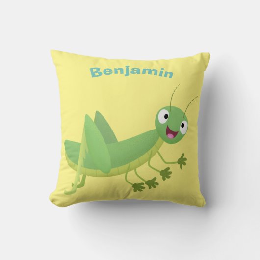 かわいい緑の幸せバッタ漫画 クッション (正面)