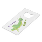 かわいい緑の幸せバッタ漫画 クレジットカード栓抜き (正面アングル)