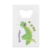 かわいい緑の幸せバッタ漫画 クレジットカード栓抜き (裏面)