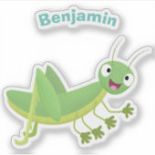 かわいい緑の幸せバッタ漫画 シール (正面)