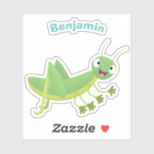 かわいい緑の幸せバッタ漫画 シール (シート)