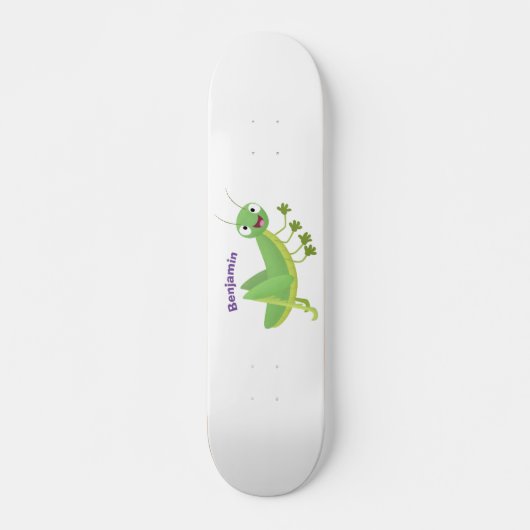 かわいい緑の幸せバッタ漫画 スケートボード (正面)