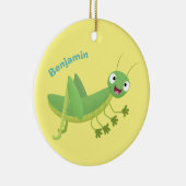 かわいい緑の幸せバッタ漫画 セラミックオーナメント (右)