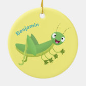 かわいい緑の幸せバッタ漫画 セラミックオーナメント (裏面)