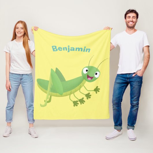 かわいい緑の幸せバッタ漫画 フリースブランケット (インサイチュ)