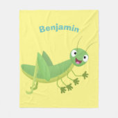 かわいい緑の幸せバッタ漫画 フリースブランケット (正面)