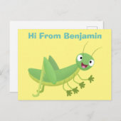 かわいい緑の幸せバッタ漫画 ポストカード (正面/裏面)