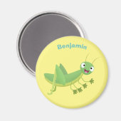 かわいい緑の幸せバッタ漫画 マグネット (正面/裏面)