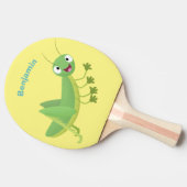かわいい緑の幸せバッタ漫画 卓球ラケット (横)