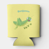 かわいい緑の幸せバッタ漫画 缶クーラー (裏面)