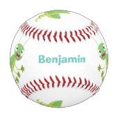 かわいい緑の幸せバッタ漫画 野球ボール (裏面)