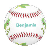 かわいい緑の幸せバッタ漫画 野球ボール (正面)