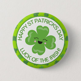 かわいい緑の微笑むアイルランドのラッキーアイルクローバー 缶バッジ