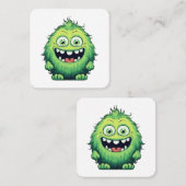 かわいい緑の怪物アニメ スクエア名刺 (正面/裏面)