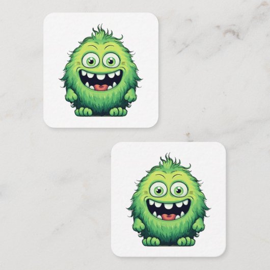 かわいい緑の怪物アニメ スクエア名刺 (正面/裏面)