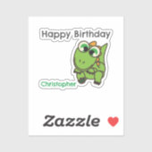 かわいい緑の恐竜と青い誕生日プレゼント シール (シート)