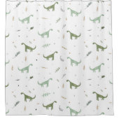 かわいい緑の恐竜のパターン シャワーカーテン (正面)