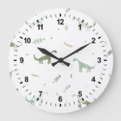 かわいい緑の恐竜のパターン ラージ壁時計 (正面)